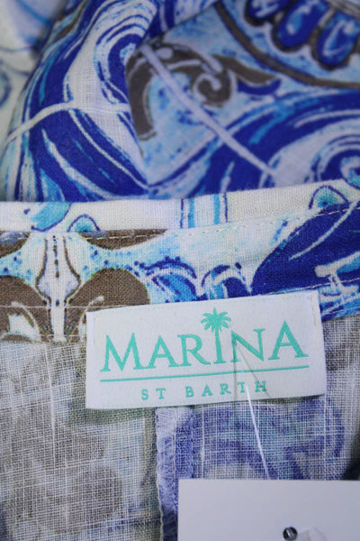 Marina St. Barth Womens 3/4 Sleeve Midi Shirt Dress Blue White Linen Size Medium
