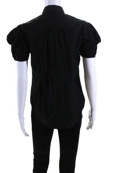 Mona Thalheimer Womens Puff Sleeve Poplin Button Up Top Blouse Black Size XS