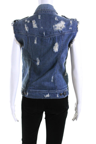 Pierre Balmain Womens Distressed Button Up Jean Jacket Vest Blue Size FR 38