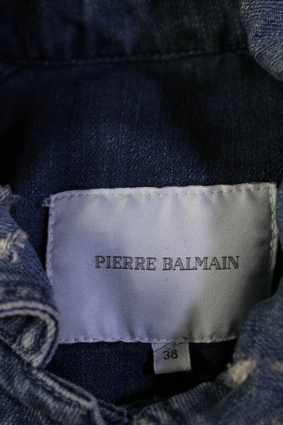 Pierre Balmain Womens Distressed Button Up Jean Jacket Vest Blue Size FR 38