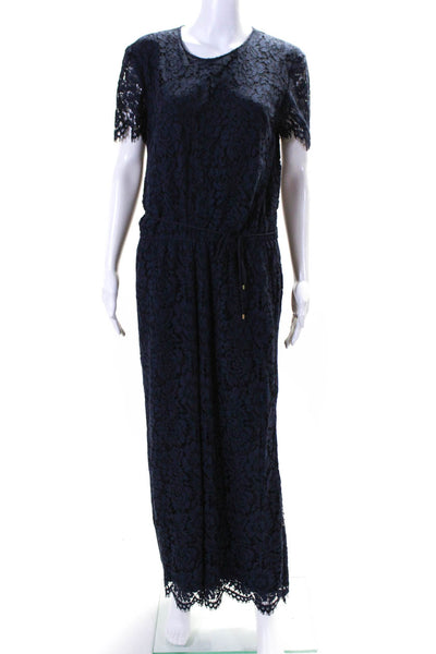 Lauren Ralph Lauren Women's Round Neck Short Sleeves Lace Jumpsuit Blue Size 10