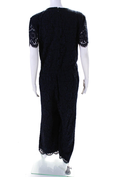 Lauren Ralph Lauren Women's Round Neck Short Sleeves Lace Jumpsuit Blue Size 10