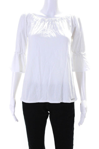 Michael Michael Kors Women's Off The Shoulder Bell Sleeves Blouse White Size M