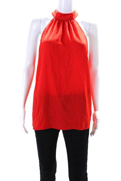 Halston Women's High Neck Gold Button Sleeveless Flowy Blouse Red Size M