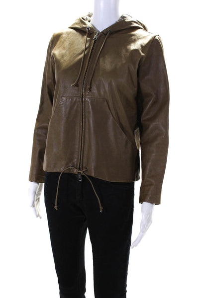 Giorgio Brato Womens Full Zip Hooded Leather Jacket Brown Size IT 42