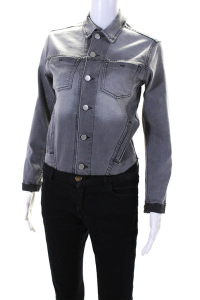 L'Agence Womens Raw Hem Cutoff Faded Wash Button Up Denim Jacket Gray Size Small