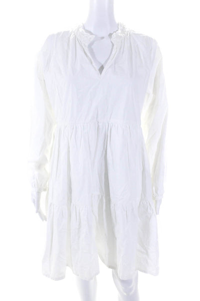 J Crew Women's V-Neck Long Sleeves Tiered Flare Mini Dress White Size M