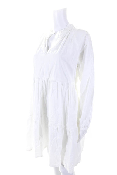 J Crew Women's V-Neck Long Sleeves Tiered Flare Mini Dress White Size M