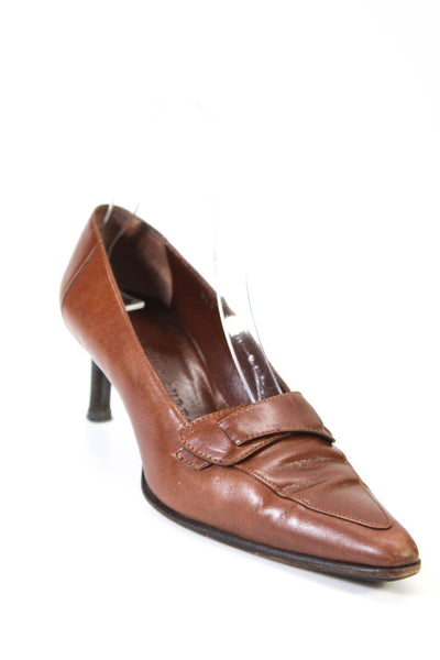 Ralph Lauren Women's Pointed Toe Leather Kitten Heel Work Shoe Brown Size 6.5