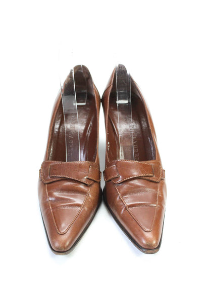 Ralph Lauren Women's Pointed Toe Leather Kitten Heel Work Shoe Brown Size 6.5