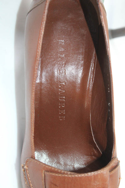 Ralph Lauren Women's Pointed Toe Leather Kitten Heel Work Shoe Brown Size 6.5