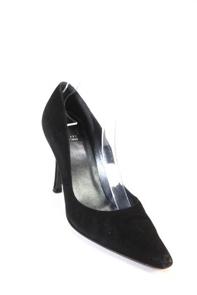 Stuart Weitzman Women's Pointed Toe Suede Stiletto Party Heels Black 6