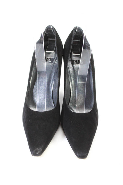 Stuart Weitzman Women's Pointed Toe Suede Stiletto Party Heels Black 6