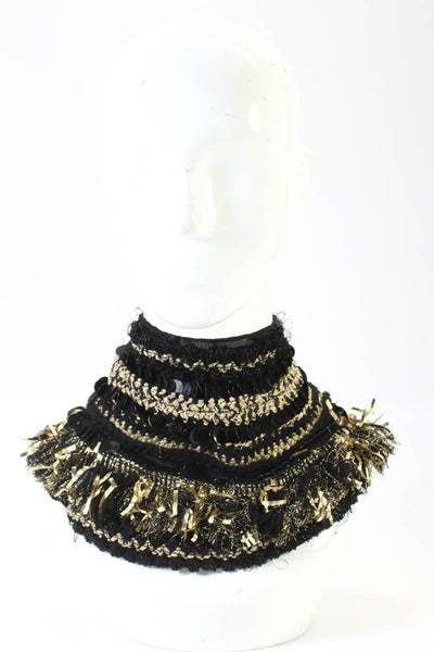 Mignonne Gavigan Womens Black Gold Sequins Fringe Detail Scarf Necklace