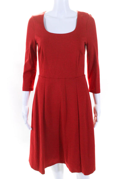 Boden Womens Long Sleeves Scoop Neck A Line Dress Red Cotton Size 6