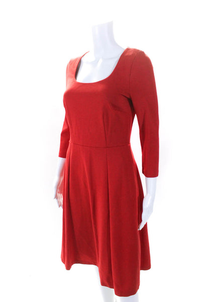 Boden Womens Long Sleeves Scoop Neck A Line Dress Red Cotton Size 6