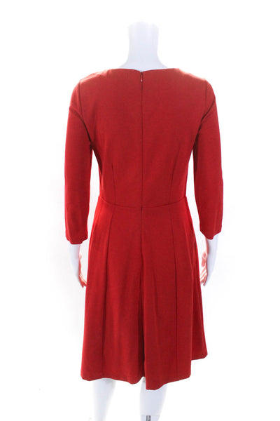 Boden Womens Long Sleeves Scoop Neck A Line Dress Red Cotton Size 6