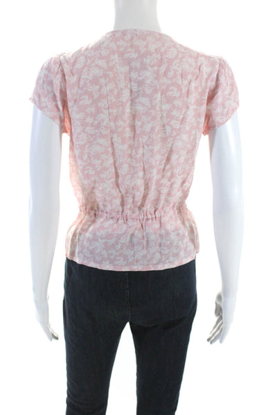 Rollas Womens Short Sleeve Floral Hook & Eye Drawstring Top Blouse Pink Small