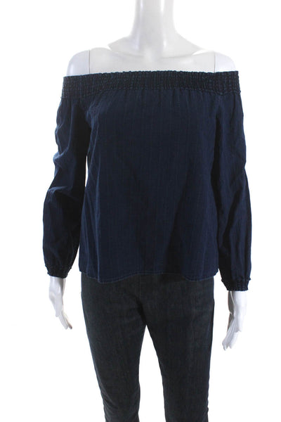 Rag & Bone Jean Womens Off Shoulder Long Sleeve Top Blouse Dark Blue Size Small