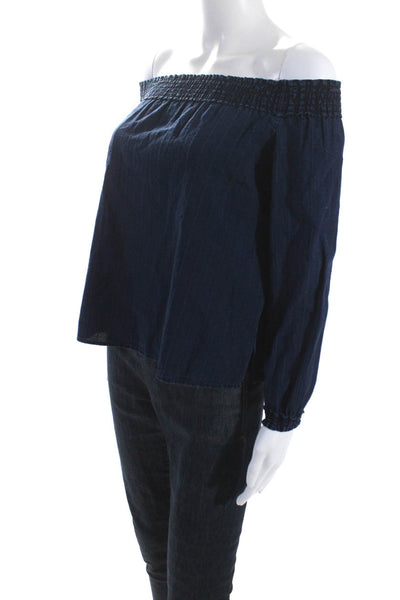 Rag & Bone Jean Womens Off Shoulder Long Sleeve Top Blouse Dark Blue Size Small