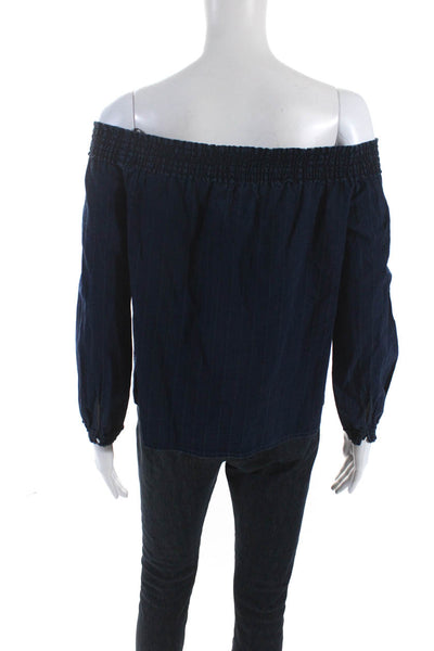 Rag & Bone Jean Womens Off Shoulder Long Sleeve Top Blouse Dark Blue Size Small