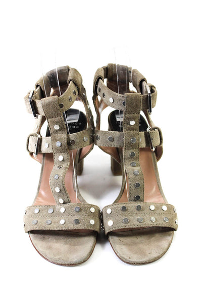 Laurence Dacade Womens Suede Studded Strappy Buckle Up High Heels Gray Size 38 8