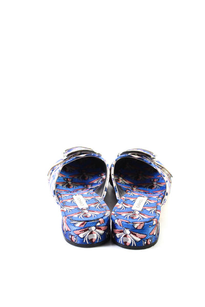 Casadei Womens Brocade Buckle Up Slip On Mules Flats Blue Silver Size 38 8