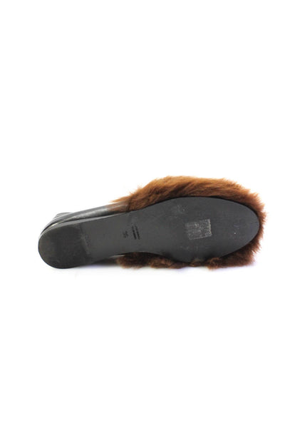 Altuzarra Womens Slip On Leather Shearling Loafers Black Brown Size 36