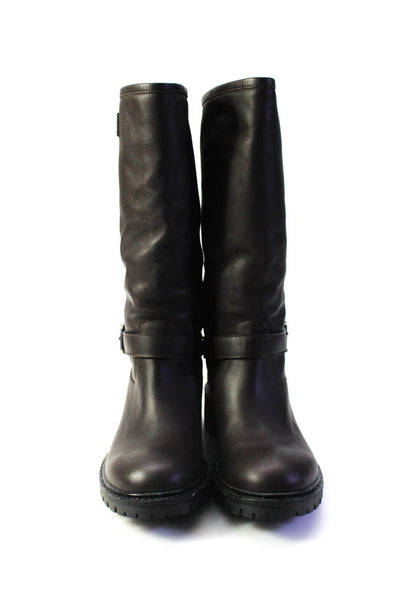 Fendi Womens Slip On Shearling Lined Knee High Boots Brown Leather Size 37.5