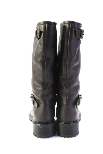 Fendi Womens Slip On Shearling Lined Knee High Boots Brown Leather Size 37.5