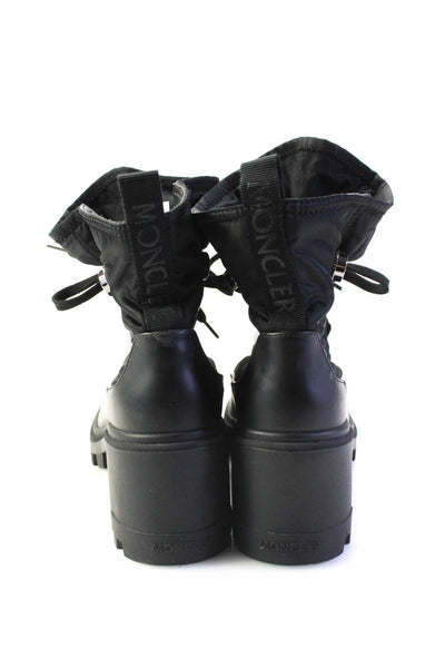 Moncler Womens Lace Up Block Heel Platform Cheryne Ankle Boots Black Nylon 36.5