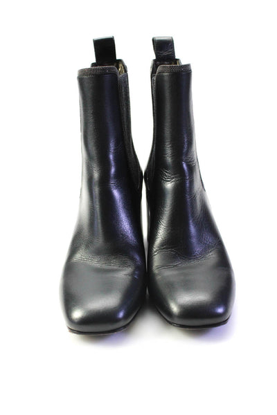 Brunello Cucinelli Womens Block Heel Monili Trim Ankle Boots Black Leather 37