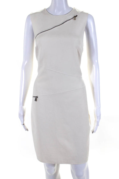 Michael Kors Womens Sleeveless Zipper Detailed Sheath Dress White Size 12