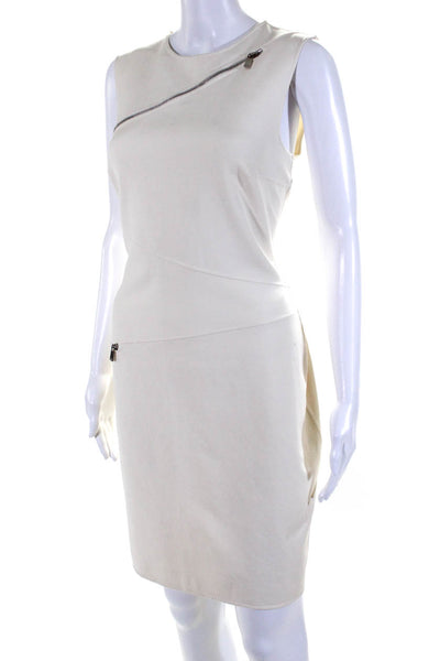 Michael Kors Womens Sleeveless Zipper Detailed Sheath Dress White Size 12