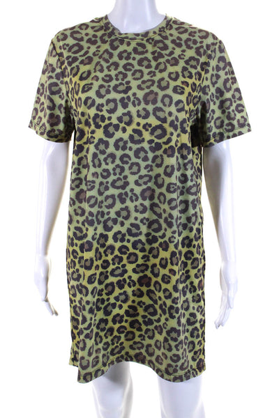 Adam Selman Womens Jersey Knit Leopard Printed T-Shirt Dress Green Size S