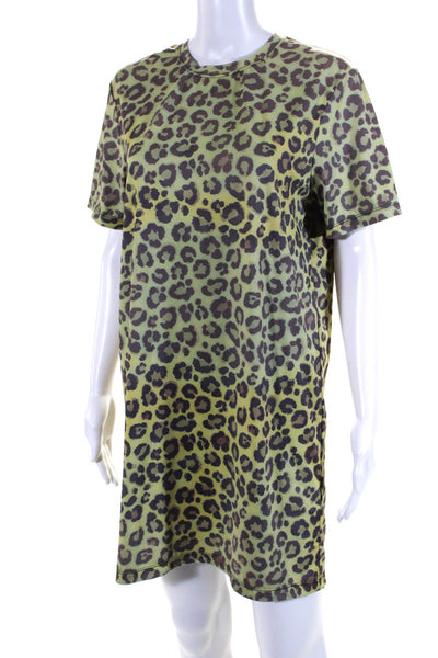 Adam Selman Womens Jersey Knit Leopard Printed T-Shirt Dress Green Size S