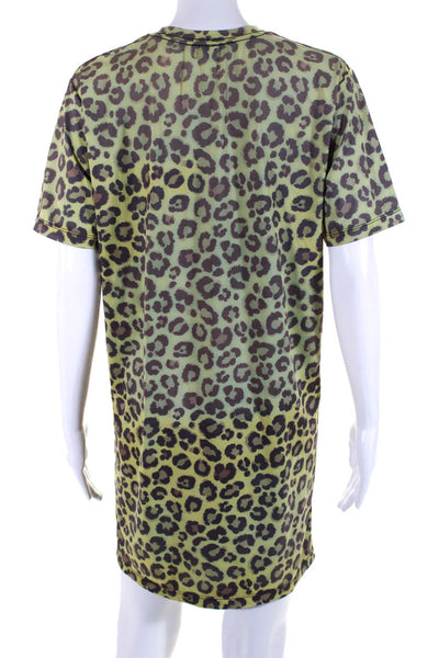 Adam Selman Womens Jersey Knit Leopard Printed T-Shirt Dress Green Size S