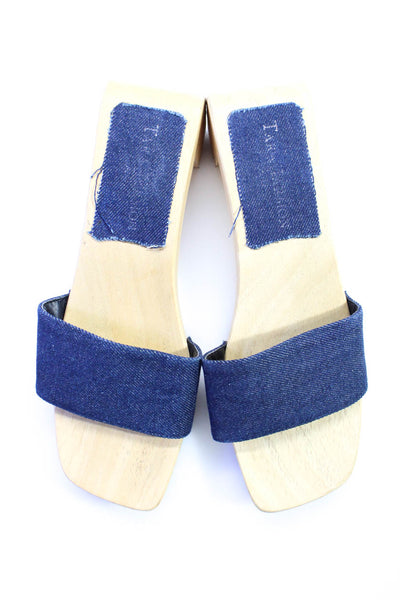Tara Jarmon Womens Cotton Denim Open Toe Slip On Sandals Dark Blue Size 6US 37EU