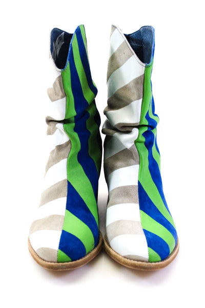 Camper Together Bernard Willhelm Womens Leather Striped  Ankle Boots Multi Color