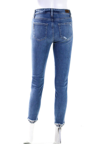 Paige Womens Torn Back Hem Hoxton Crop Skinny Leg Jeans Blue Cotton Size 26