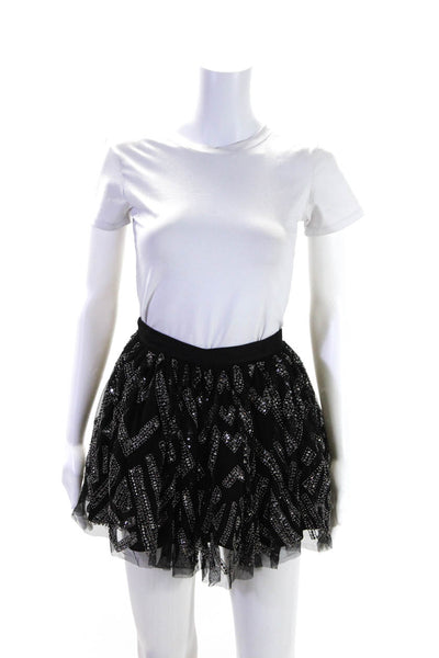 Parker Womens Beaded Tulle A Line Mini Skirt Black Silver Size 0