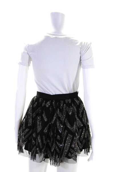 Parker Womens Beaded Tulle A Line Mini Skirt Black Silver Size 0