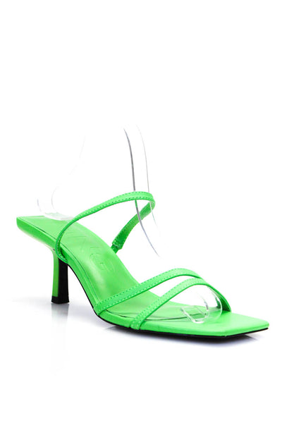 MNG Womens Leather Strappy Slingbacks Sandal Heels Green Size 38 8