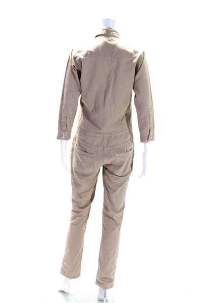 Denimist Womens Khaki Collar Long Sleeve Straight Leg Jumpsuit Size XS