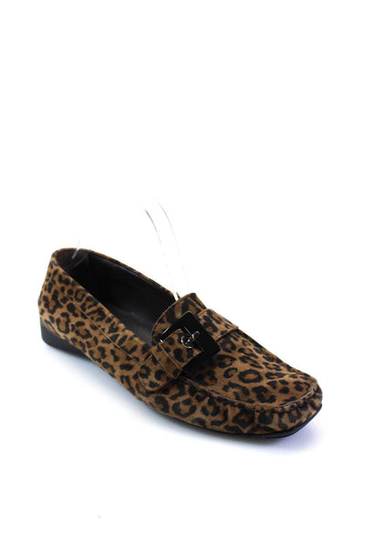 Stuart Weitzman Womens Leopard Printed Suede Slip On Loafers Brown Size 8.5M