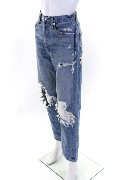 Agolde Womens High Waist Distressed Straight Leg Jeans Pants Blue Size 24