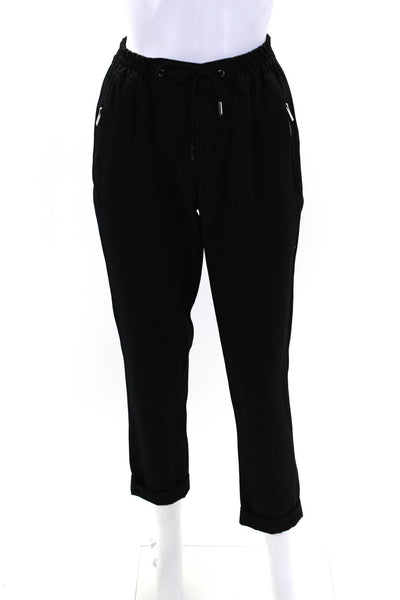 The Kooples Womens Slim Leg Pleated Twill Drawstring Joggers Pants Black IT 46