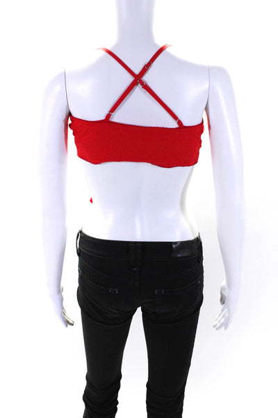 Camila Coelho Womens Spaghetti Strap Poplin Wrap Crop Top Red Size Extra Small