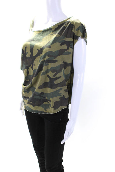 RtA Womens Camouflage Dolman Sleeve Off Shoulder Choker Tee Shirt Green Small