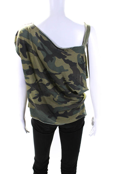 RtA Womens Camouflage Dolman Sleeve Off Shoulder Choker Tee Shirt Green Small